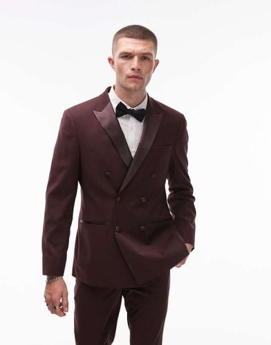 Giacca da abito stile smoking slim fit in misto lana rossa premium - Topman - Modalova