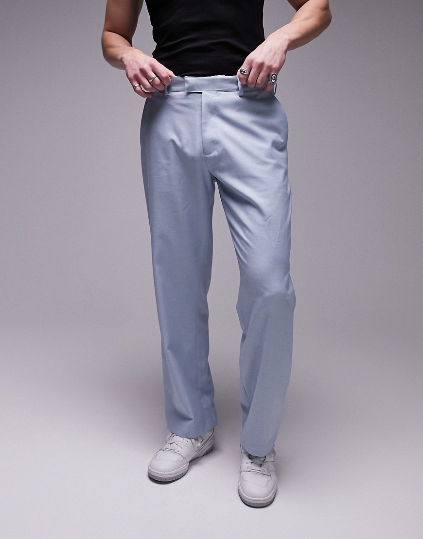 Pantaloni a fondo ampio in misto lino azzurri - Topman - Modalova