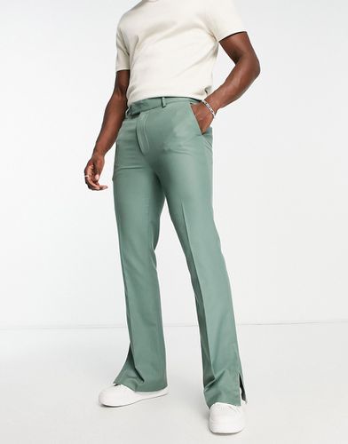 Pantaloni a zampa dritti color salvia con zip sul fondo - Topman - Modalova