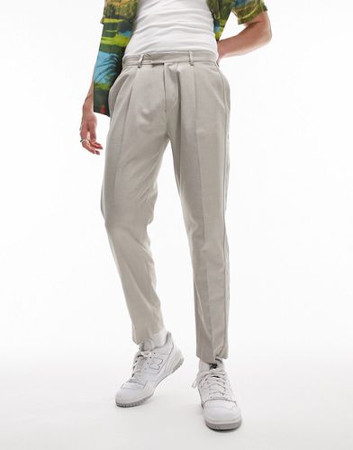 Pantaloni affusolati misto lino color pietra - Topman - Modalova
