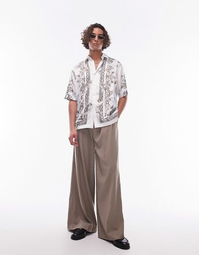 Pantaloni eleganti ampi color pietra con pieghe doppie - Topman - Modalova