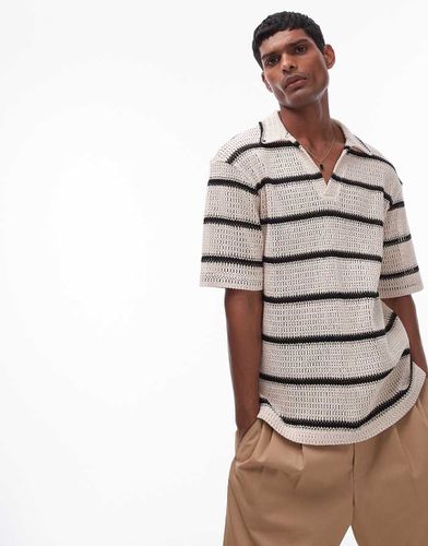 Polo oversize all'uncinetto a righe nere - Topman - Modalova