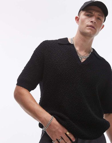 Polo nera in maglia con rever - Topman - Modalova