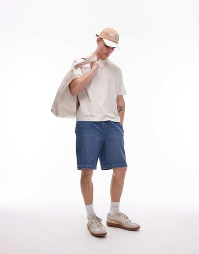 Short en jean à taille élastique - Délavage moyen - Topman - Modalova