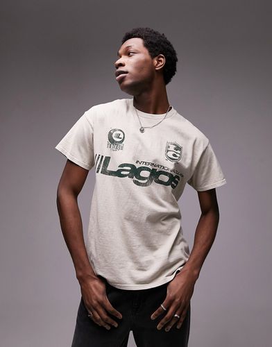 T-shirt oversize color pietra slavato con stampa "Lagos" - Topman - Modalova