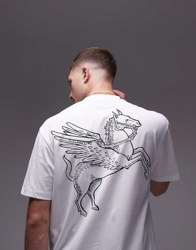 T-shirt oversize bianca con stampa di Pegaso sul retro - Topman - Modalova