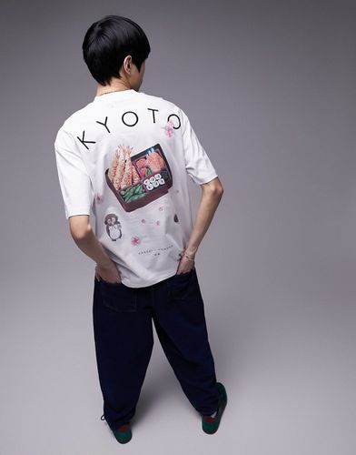 T-shirt oversize bianca con stampa "Kyoto" sul davanti e sul retro - Topman - Modalova