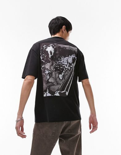T-shirt oversize nera con stampa su fronte e retro di mappa ripiegata - Topman - Modalova
