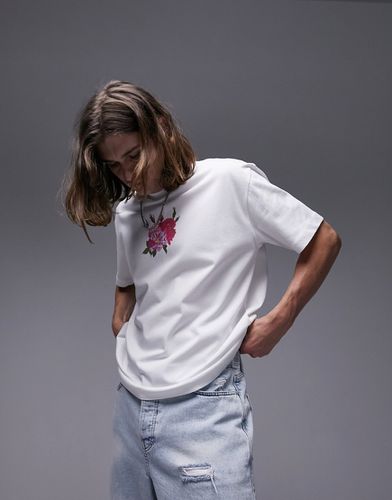 T-shirt oversize premium bianca con fiore dipinto - Topman - Modalova