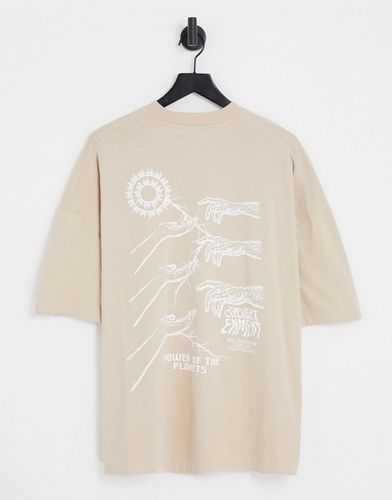 T-shirt super oversize color pietra con stampa di mani - Topman - Modalova