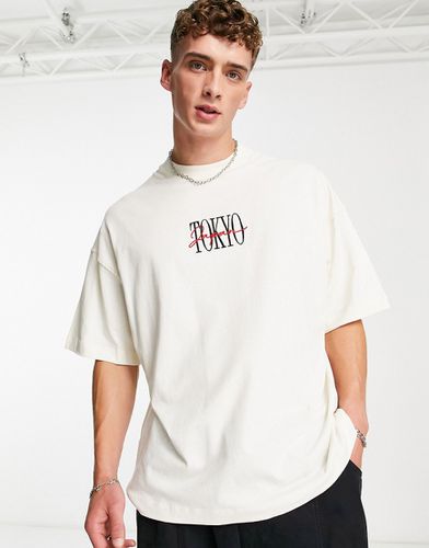T-shirt super oversize écru con ricamo "Tokyo" - Topman - Modalova