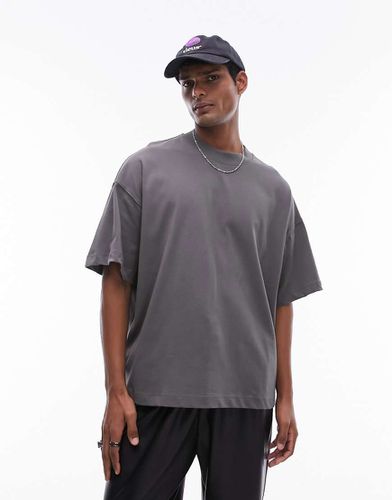 T-shirt premium oversize con spalle scese antracite - Topman - Modalova