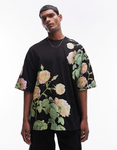 T-shirt premium super oversize nera con stampa a fiori - Topman - Modalova