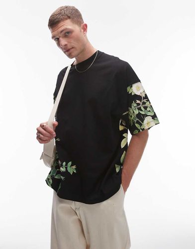 T-shirt premium super oversize nera con stampa a fiori - Topman - Modalova