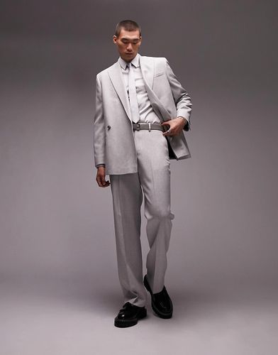 Wedding - Pantaloni da abito con fondo ampio grigi in tessuto spazzolato - Topman - Modalova