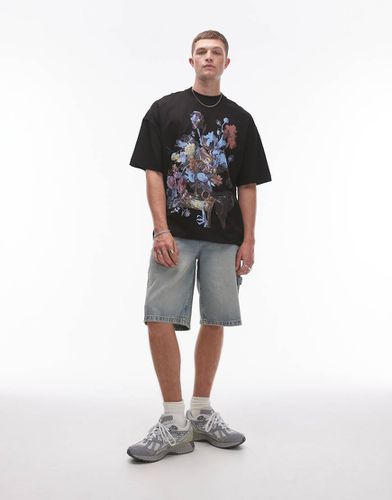 X ASHMOLEAN - T-shirt super oversize nera con stampa di fiori - Topman - Modalova