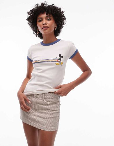 T-shirt monocromatica rétro con bordi a contrasto e stampa "Disney Mickey Mouse" su licenza - Topshop - Modalova