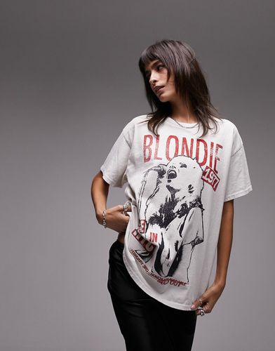 T-shirt oversize écru con grafica "Blondie Live in NYC" su licenza - Topshop - Modalova