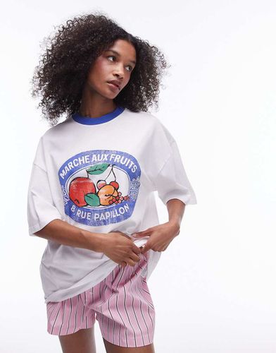 T-shirt oversize écru con grafica di natura morta - Topshop - Modalova