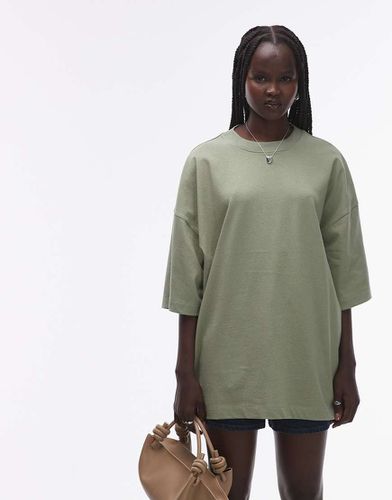 T-shirt oversize kaki con spalle scese - Topshop - Modalova