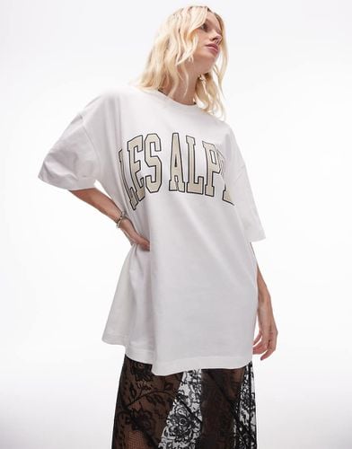 T-shirt oversize premium bianca con grafica "Les Alpes" - Topshop - Modalova