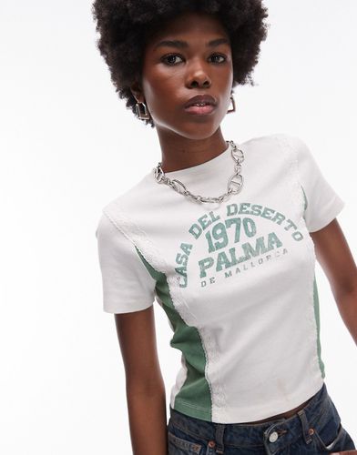 T-shirt bianca con inserto in pizzo e stampa grafica "Palma" - Topshop - Modalova