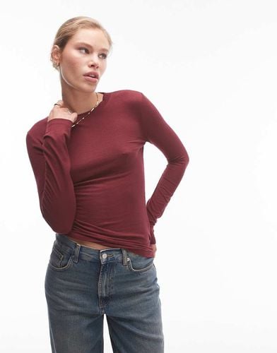 Top a maniche lunghe premium a coste bordeaux - Topshop - Modalova