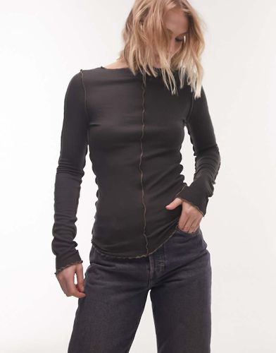 Top a maniche lunghe premium basic antracite con scollo a fessura - Topshop - Modalova