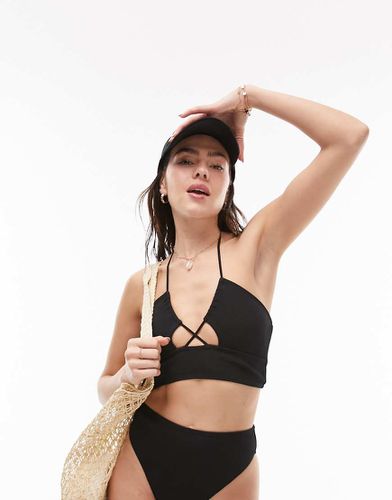 Top bikini allacciato al collo a coste - Topshop - Modalova