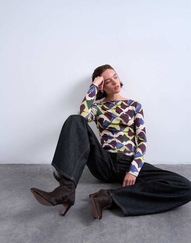 Top en microfibre à manches longues avec imprimé géométrique peint - Topshop - Modalova