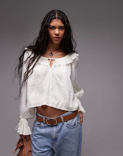 Top féminin à encolure volantée - Ivoire - Topshop - Modalova