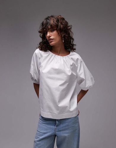 Top in popeline avorio con maniche a sbuffo - Topshop - Modalova