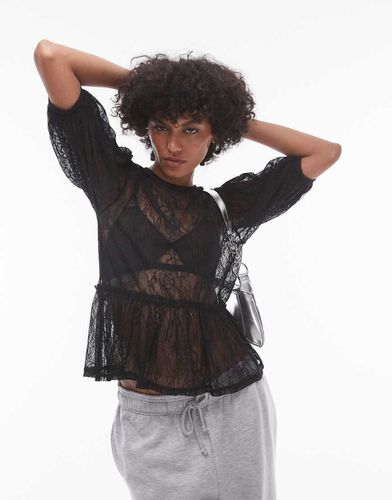 Topshop - Top peplo in pizzo nero - Topshop - Modalova