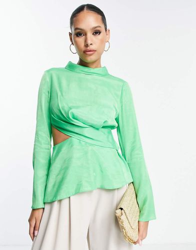 Top premium a maniche lunghe drappeggiato color lime con cut-out - Topshop - Modalova