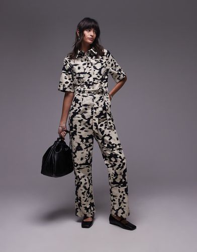 Tuta jumpsuit a maniche lunghe con stampa maculata monocromatica - Topshop - Modalova