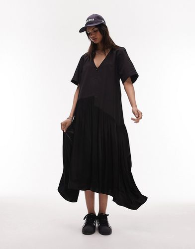 Vestito midi in popeline e raso con zip sul davanti, colore nero - Topshop - Modalova