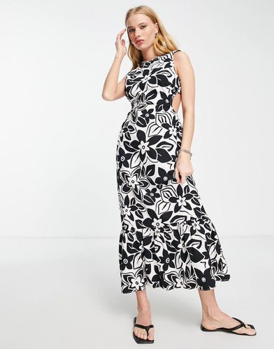 Vestito midi monocromatico a fiori grandi con cut-out sul lato e sul retro - Topshop - Modalova