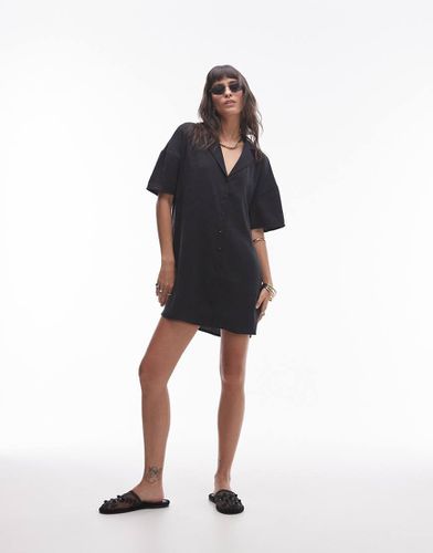 Vestito camicia corto nero con bottoni - Topshop - Modalova