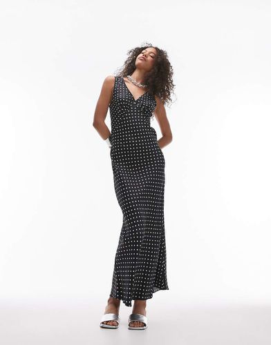 Vestito sottoveste midi con scollo a V bianco e a pois - Topshop - Modalova