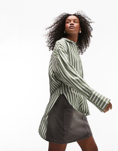 Camicia oversize a righe verde e bianco sporco - Topshop - Modalova