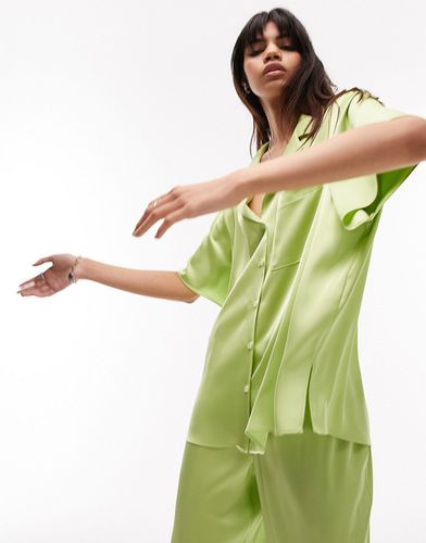Camicia in raso color lime stile pigiama in coordinato - Topshop - Modalova