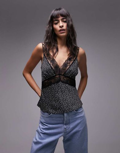 Canottiera a pois con pizzo a contrasto - Topshop - Modalova