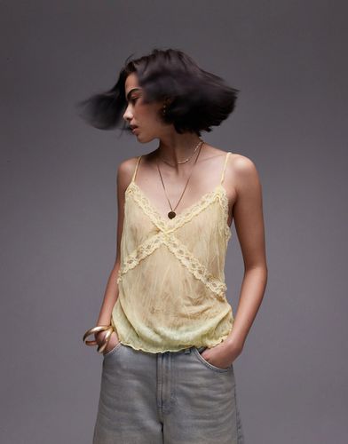 Canottiera con pizzo color limone - Topshop - Modalova