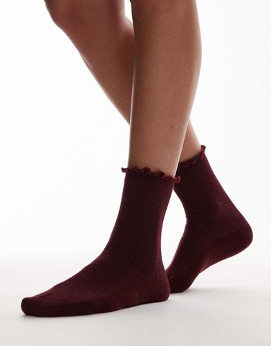 Calzini a coste bordeaux con volant sul bordo - Topshop - Modalova