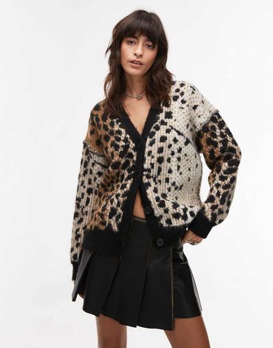 Cardigan oversize in maglia animalier sfumata tonalità neutra - Topshop - Modalova