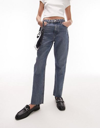 Easy - Jeans dritti taglio corto a vita medio alta marino con bordi grezzi - Topshop - Modalova