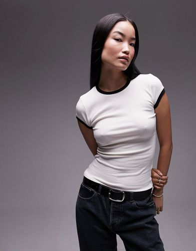 Everyday - T-shirt bianca taglio lungo con bordi a contrasto - Topshop - Modalova