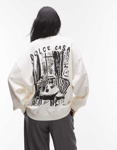 Felpa oversize écru con stampa grafica "La Vita" e "Dolce Casa" - Topshop - Modalova