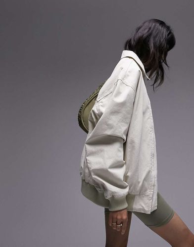 Giacca bomber oversize color pietra con colletto in cotone - Topshop - Modalova