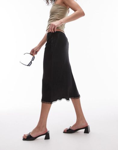 Gonna taglio anni '90 nera con dettaglio stile slip in vita e finiture in pizzo - Topshop - Modalova